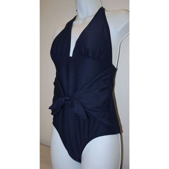Shoshanna 21TX7455 Women's Sz 6 Navy Textured Tied One Piece Swimsuit $235 - Picture 3 of 8